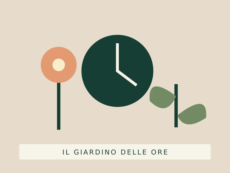 Illustrazione di un fiore arancione e un quadrante in un giardino