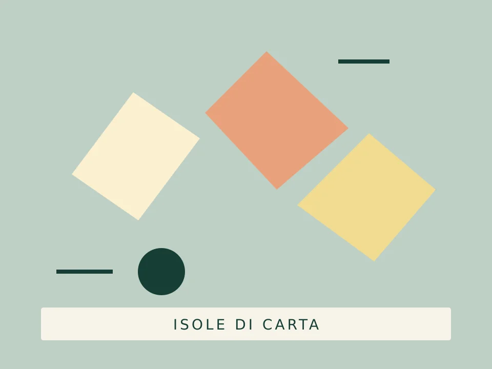 Illustrazione geometrica di isole colorate su un mare verde